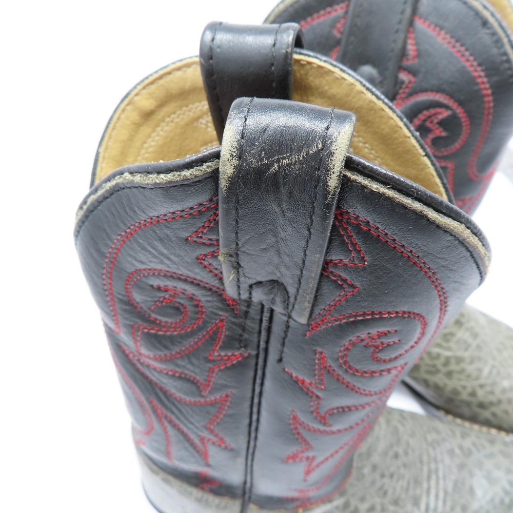 Toddler Kids 11.5 Elephant Print Leather Cowboy Boots Western Black Red - Picture 11 of 15